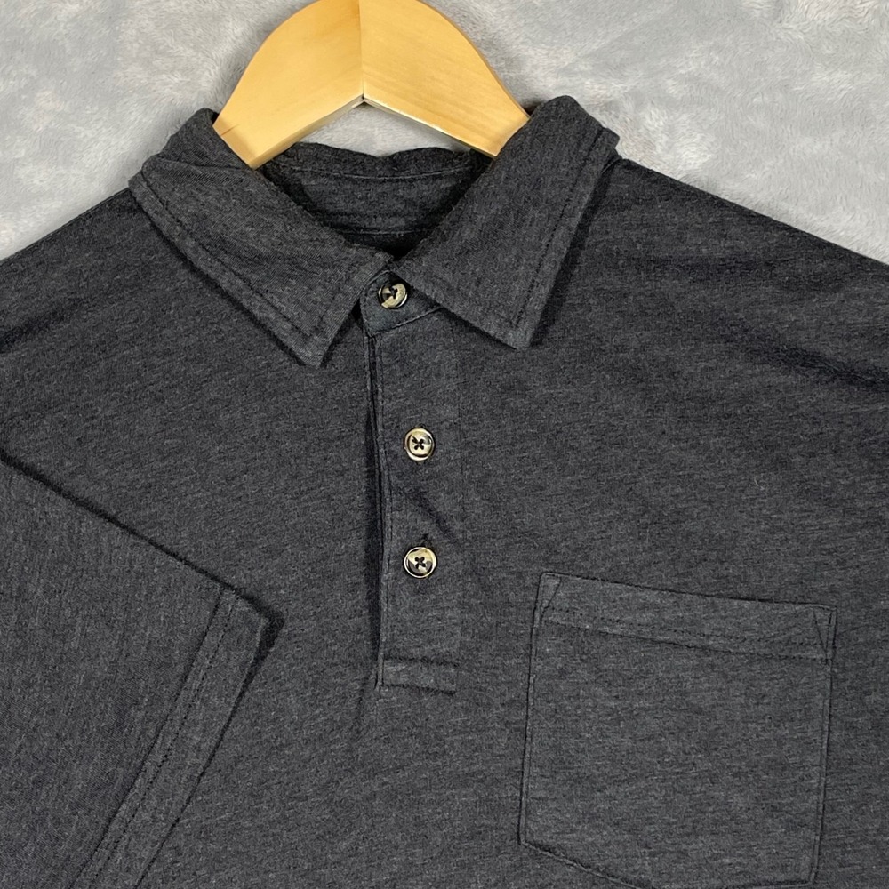Fair Harbor Mens Charcoal Heather Grey Recycled Cotton Blend Polo Shirt Size M